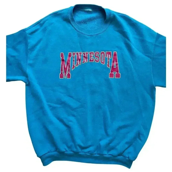 Vintage 80s Minnesota Crewneck Sweatshirt Bright Blue - Picture 3 of 11